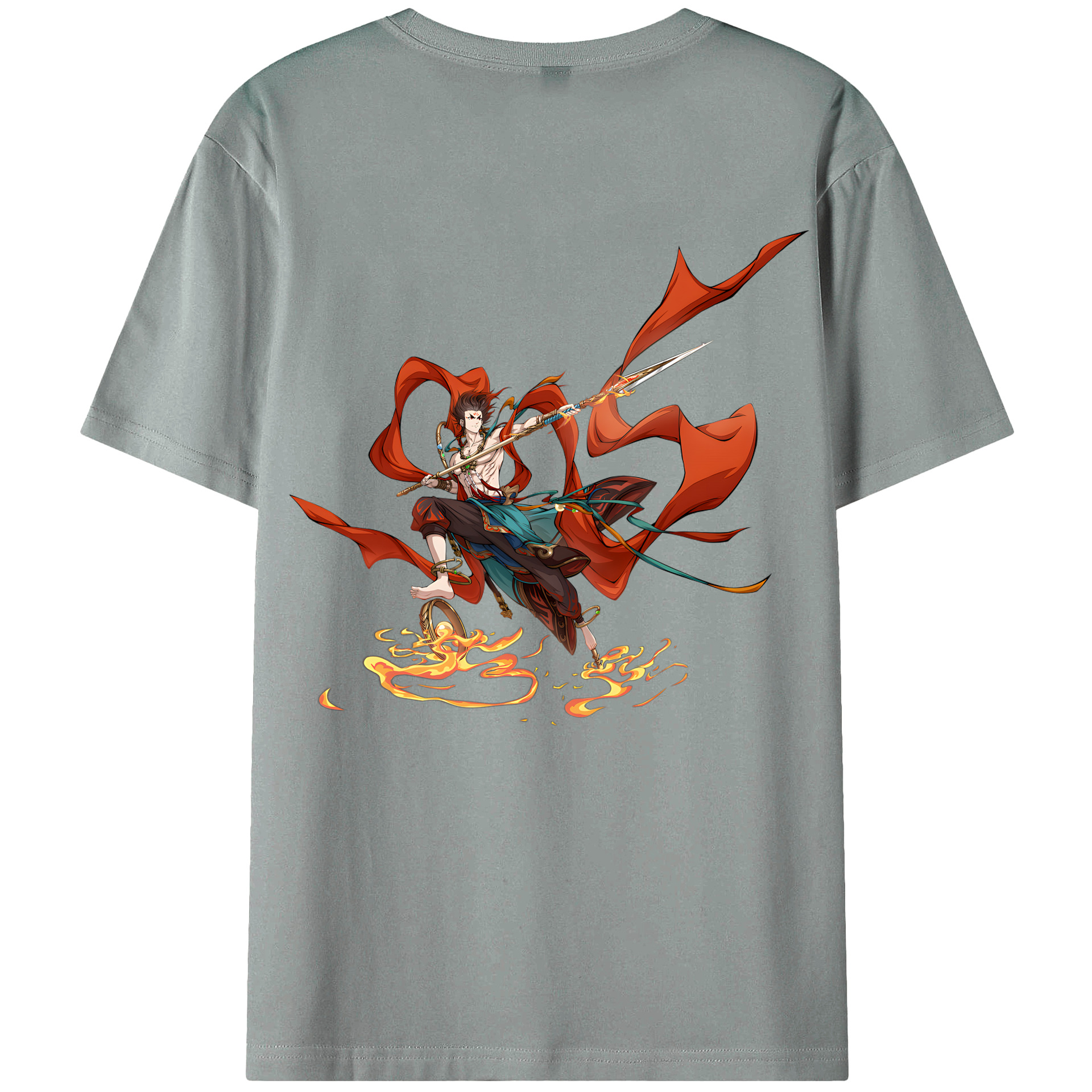 （画像用） Ne Zha 2 ナタ 魔童の大暴れ 綿100％ メンズ半袖Tシャツ（バックプリント） 通気性